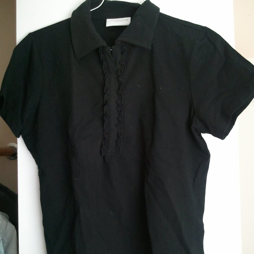 Liz Claiborne T shirt Blouse Sz S Ruffle placket